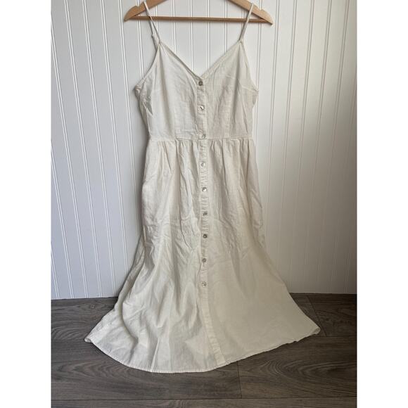 Target A New Day Linen Blend Sundress M White Spaghetti Strap Midi Button Front - Picture 2 of 7